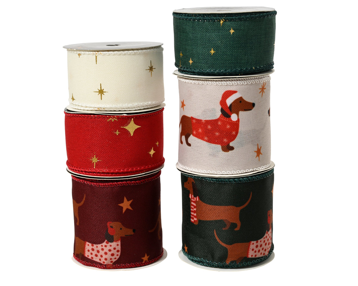 512123-Cinta navideña con estampado de perro salchicha y estrellas-navidad-envio-canarias