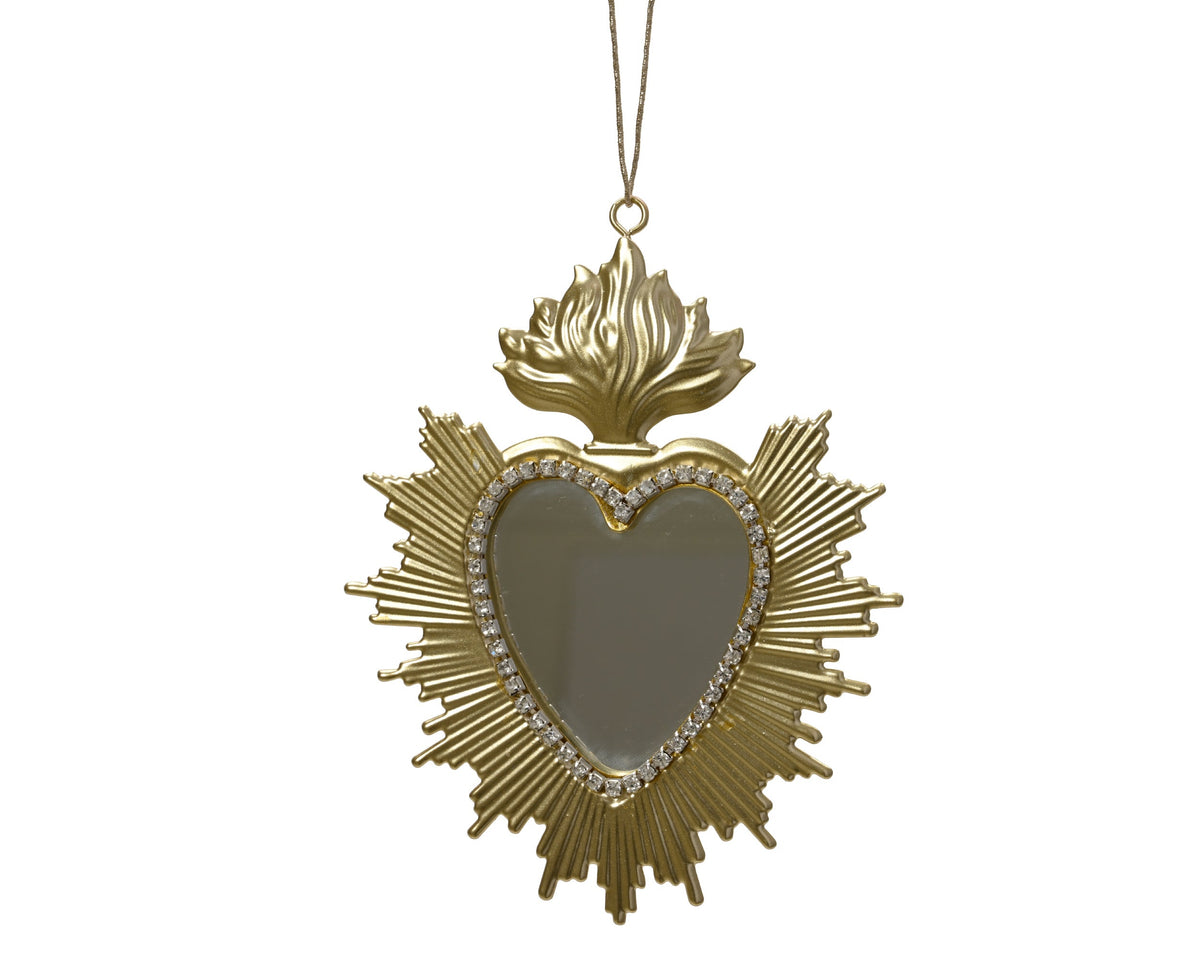 512818-Adorno de espejo en forma de corazón hierro dorado 12 cm-navidad-envio-canarias