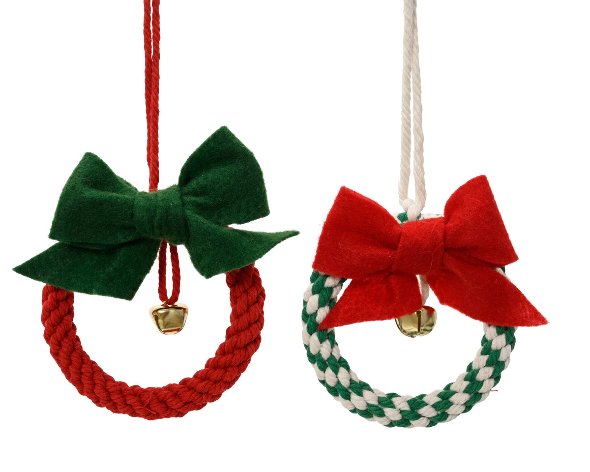 512953-Adorno colgante de poliéster corona roja verde y blanca 105 cm-navidad-envio-canarias