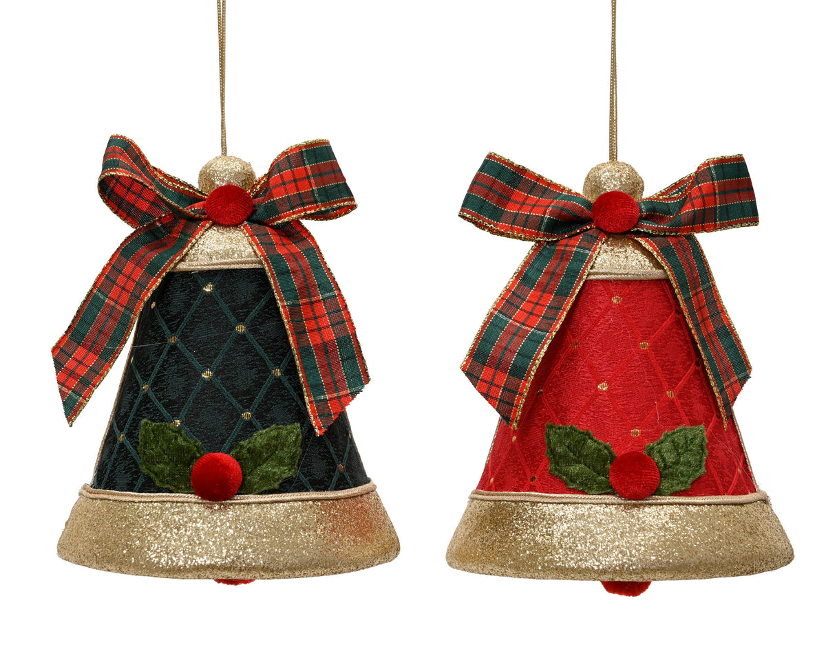 513100-Adorno colgante de terciopelo de poliéster campana de 12 cm-navidad-envio-canarias