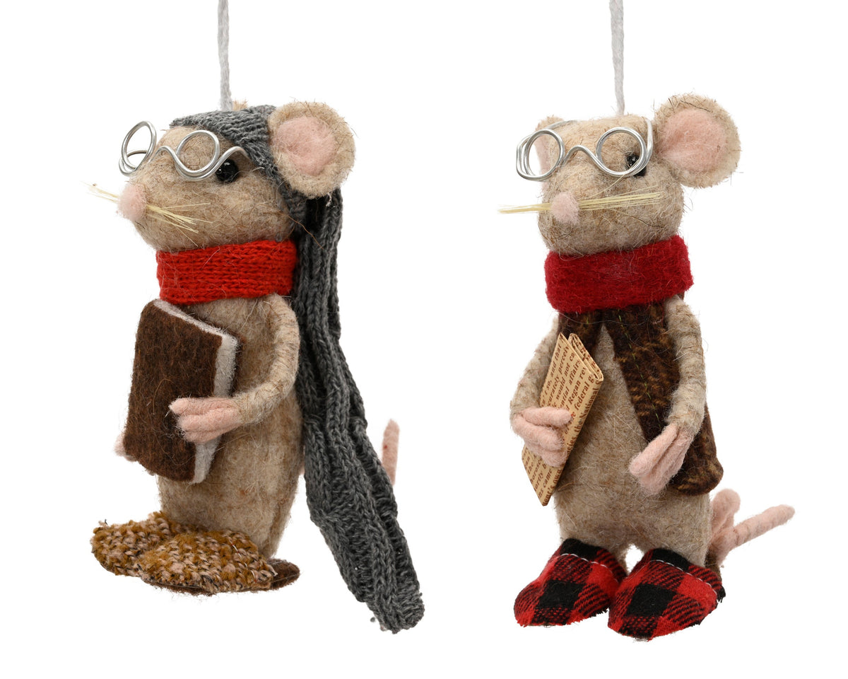 513102-Adorno colgante de ratón de lana beige 13 cm-navidad-envio-canarias