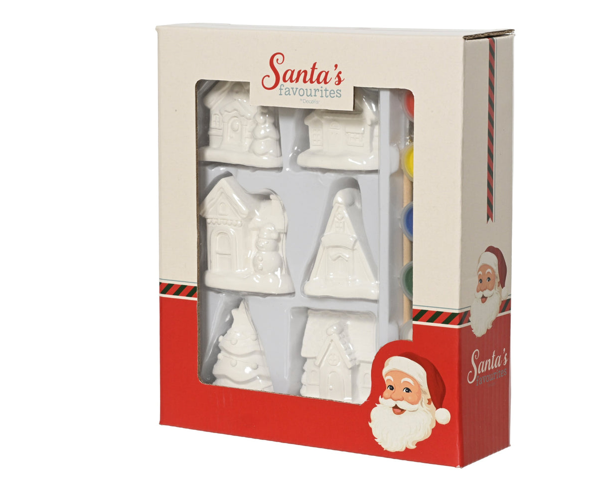 514055-Set de pintura Casas de Yeso Navideñas 6 piezas con pinturas y pincel-navidad-envio-canarias