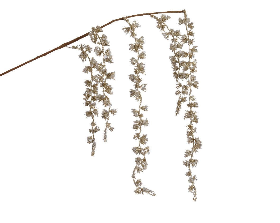 Rama floral de navidad dorada colgante 95cm