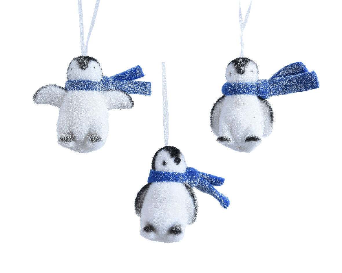 Pingüinos azules plásticos adorno navideño 10 cm