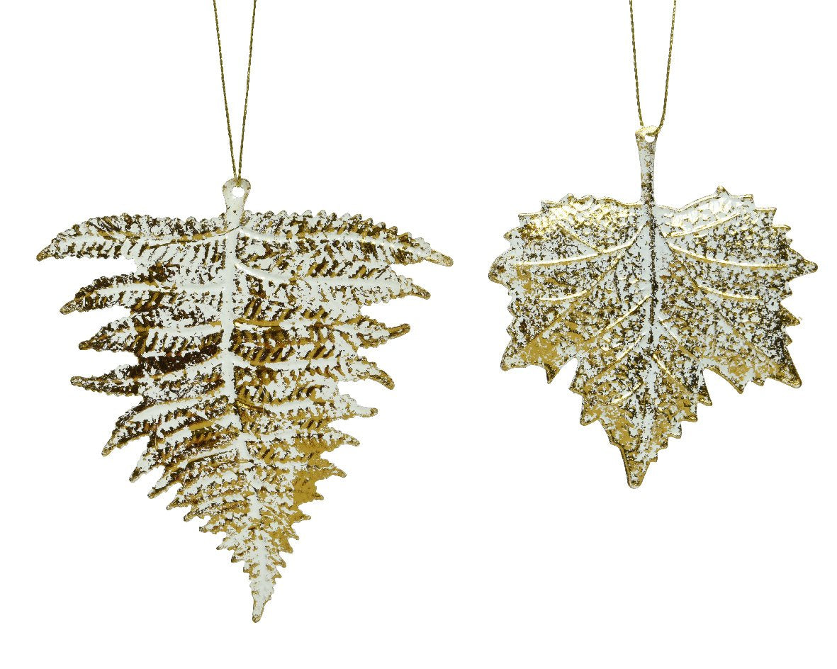 Hojas navideñas de metal dorado y blanco L0.10-W12.00-A13.00cm