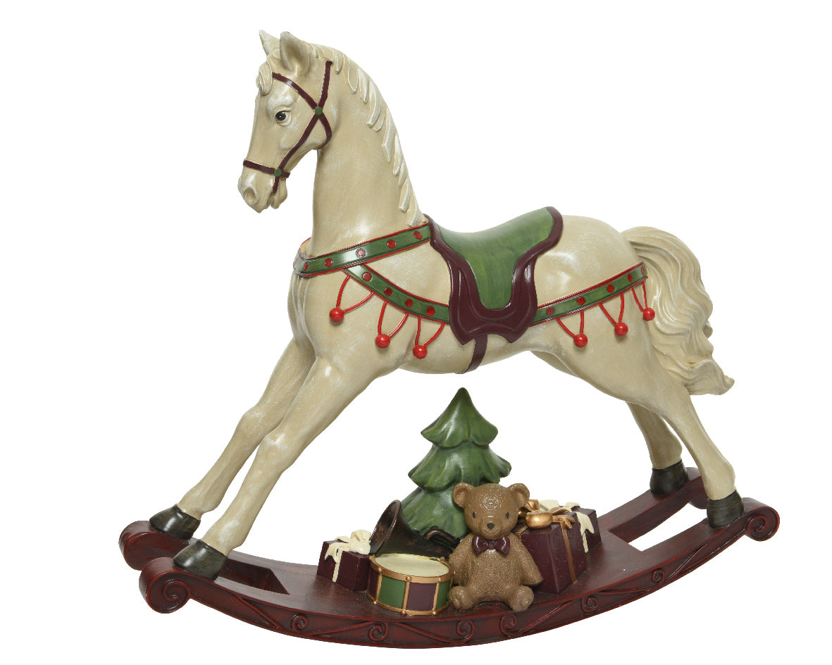 Caballo de Navidad blanco esencial de poliserina  48 cm