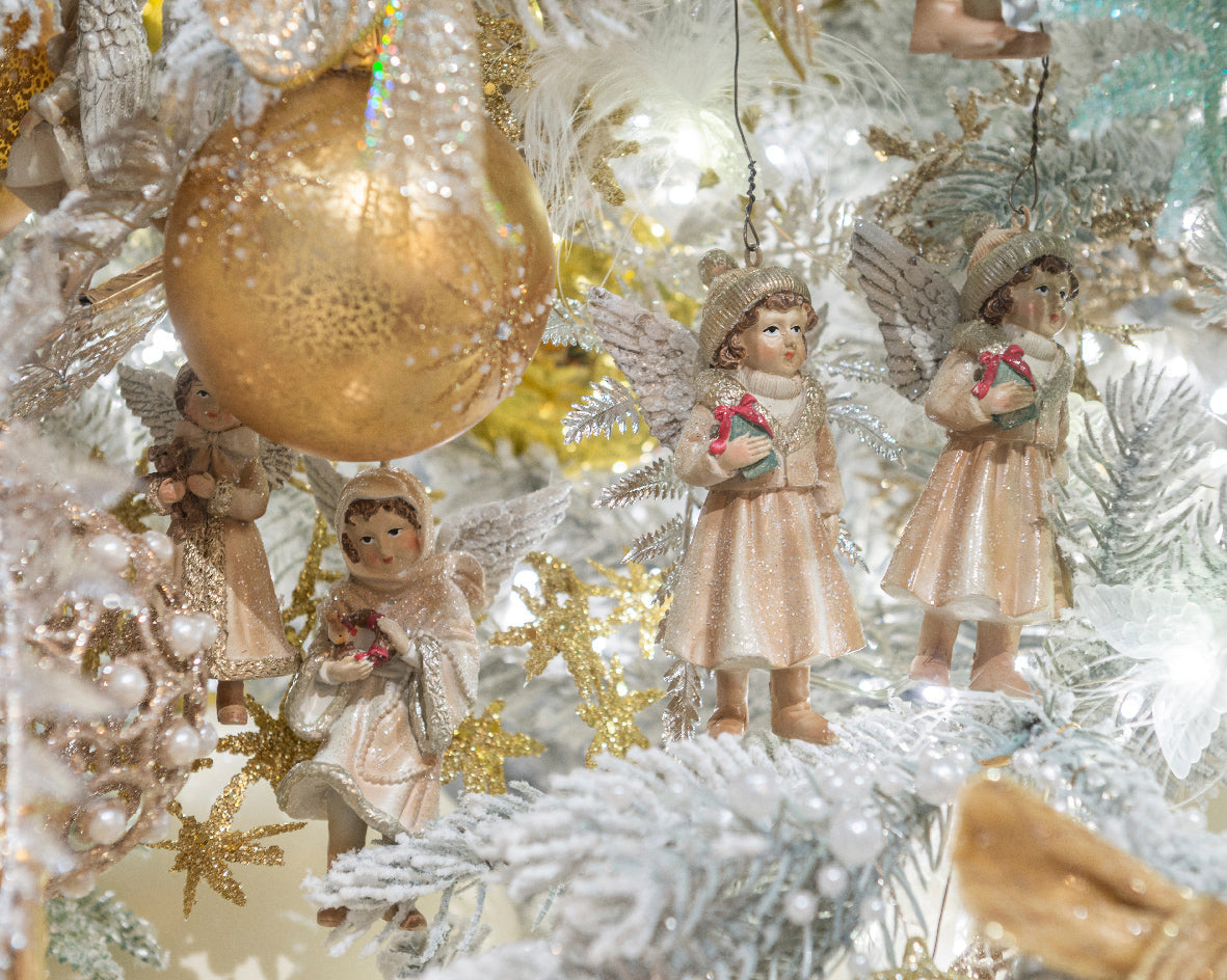 Figuras crema  para decoración  para árbol de Navidad8,5 cm poliresina