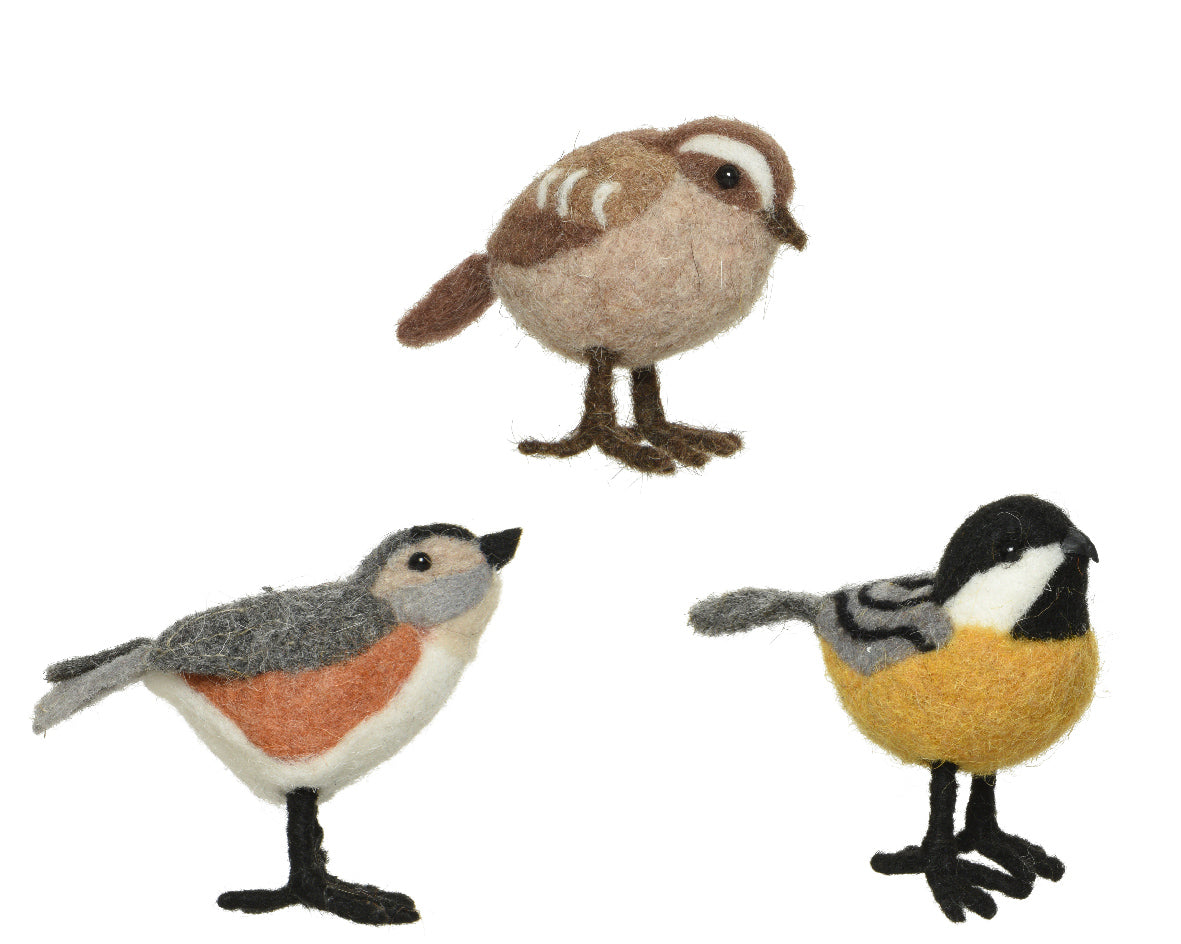 Pájaros  de lana adornos navideños 8cm
