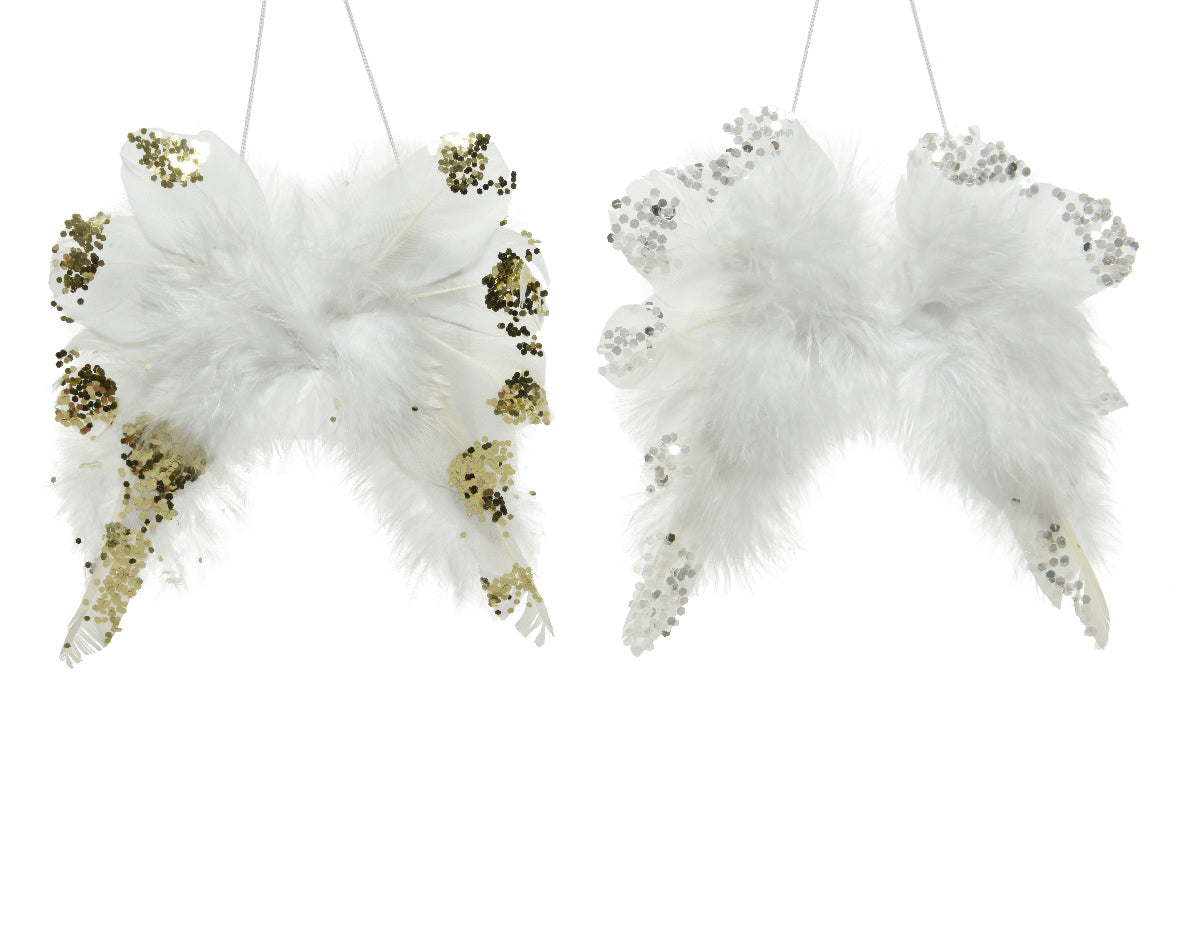 Ornamento de  alas  con plumas blanco y dorado