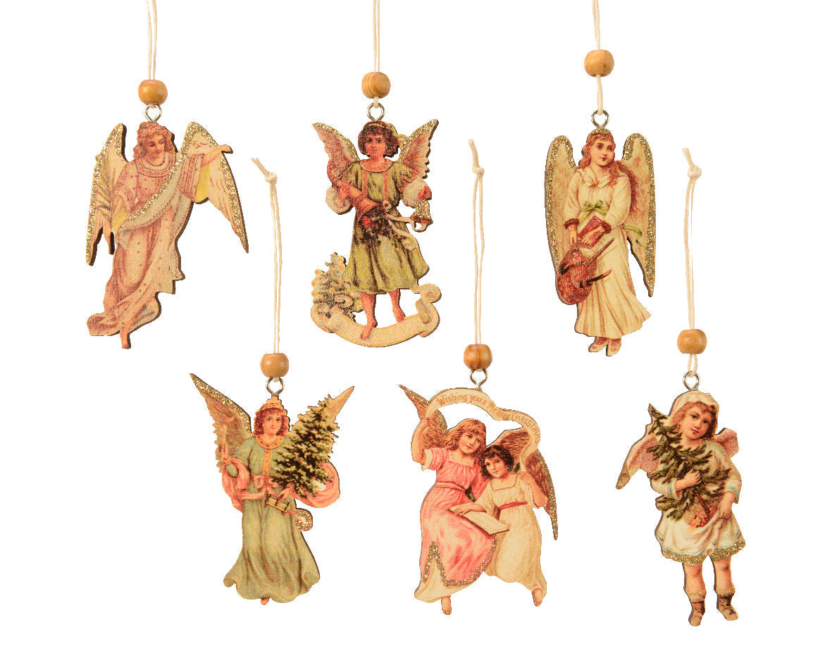 Figura decorativa de ángel con dorado de madera