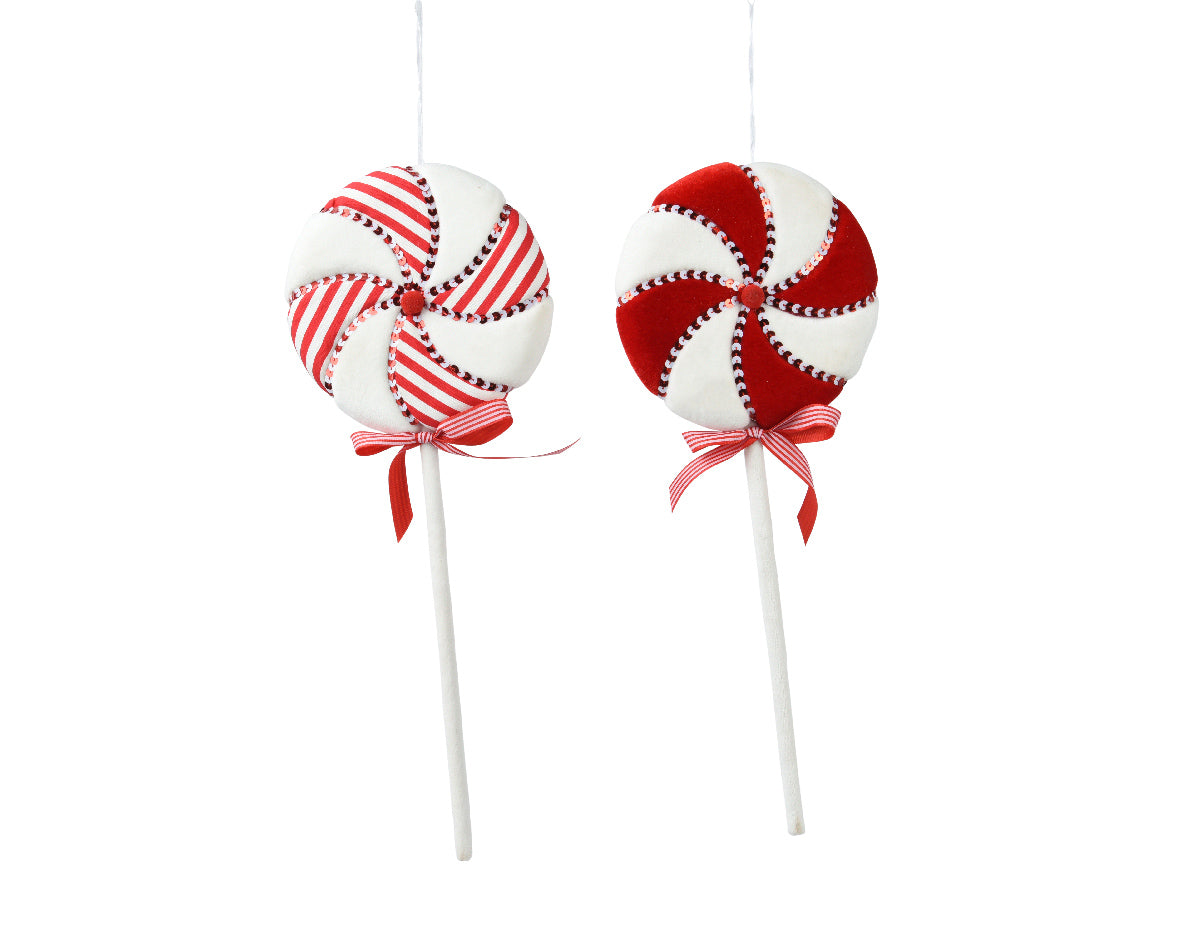 Adorno de terciopelo  y poliéster en forma de bastón de caramelo Candy de 44cm