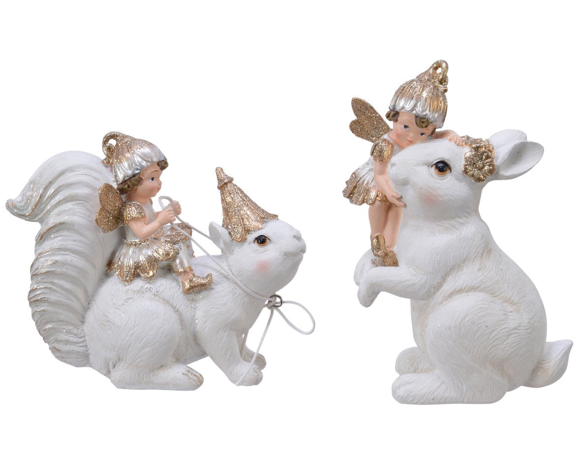 Figura navideña de cerámica blanco y dorado L5.60-W9.30-A13.40cm