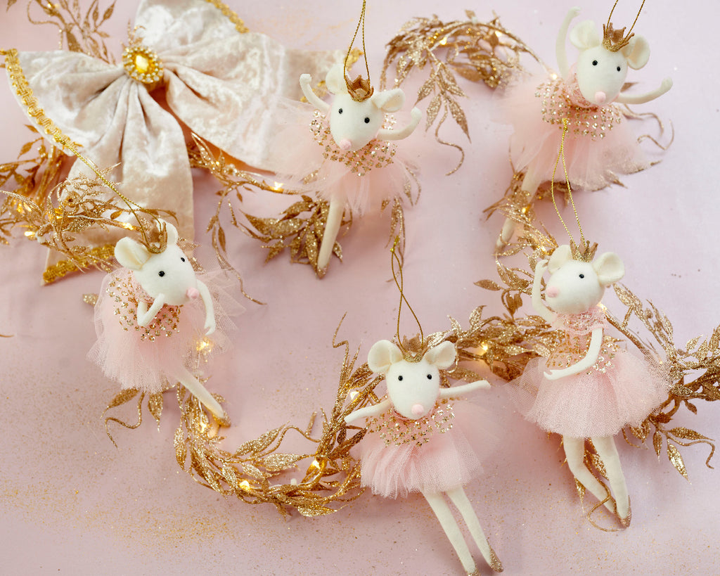 Ornamento de navidad ratoncitas bailarinas rosa de 19cm