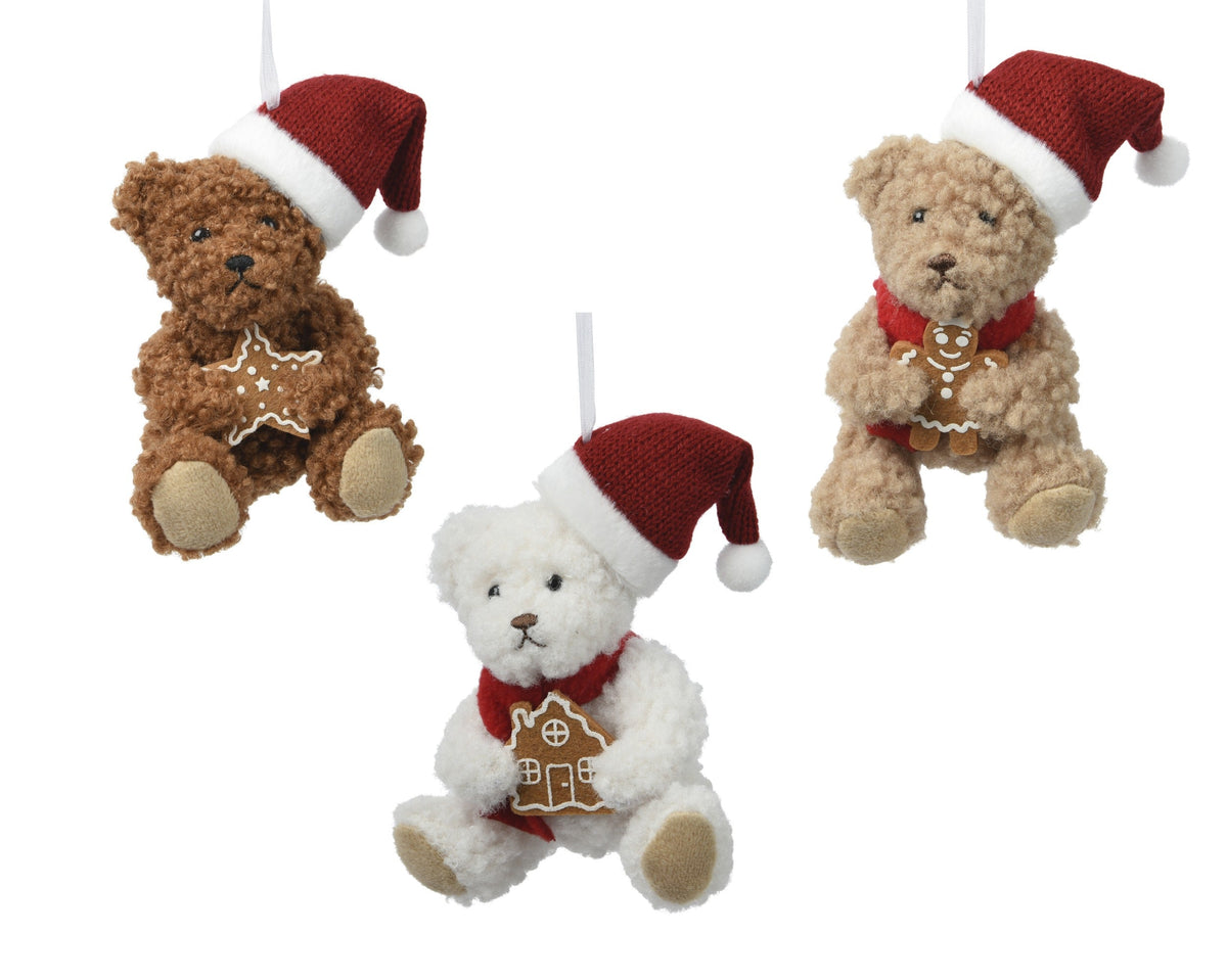 531820-Adorno colgante Oso marrón de poliéster de 12 cm-navidad-envio-canarias