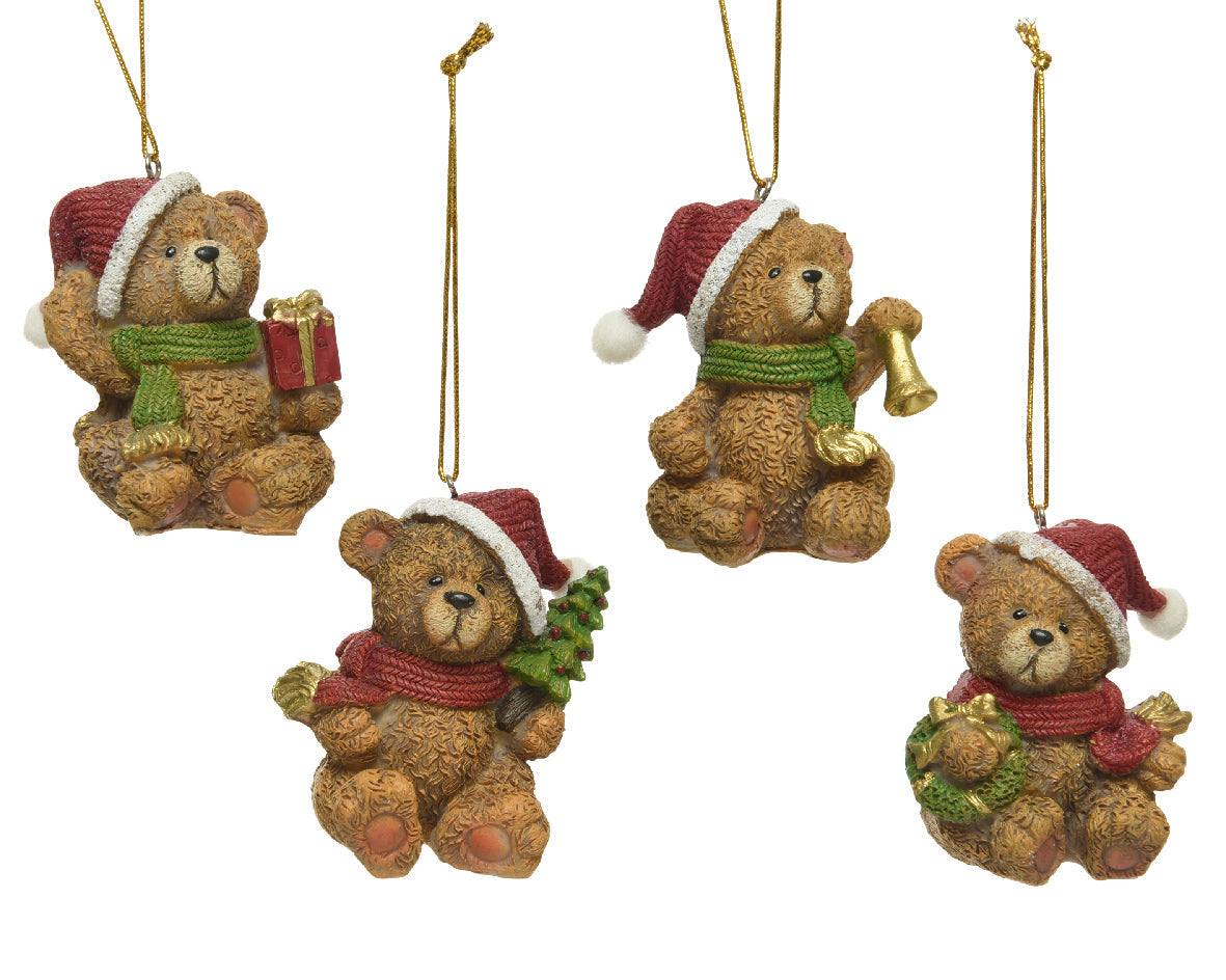 Adorno de osos colgantes navideños marrón 6 cm poliresina
