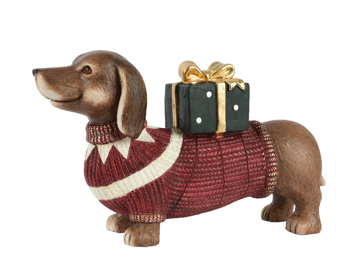 Figura de perro salchicha de navidad de 47cm
