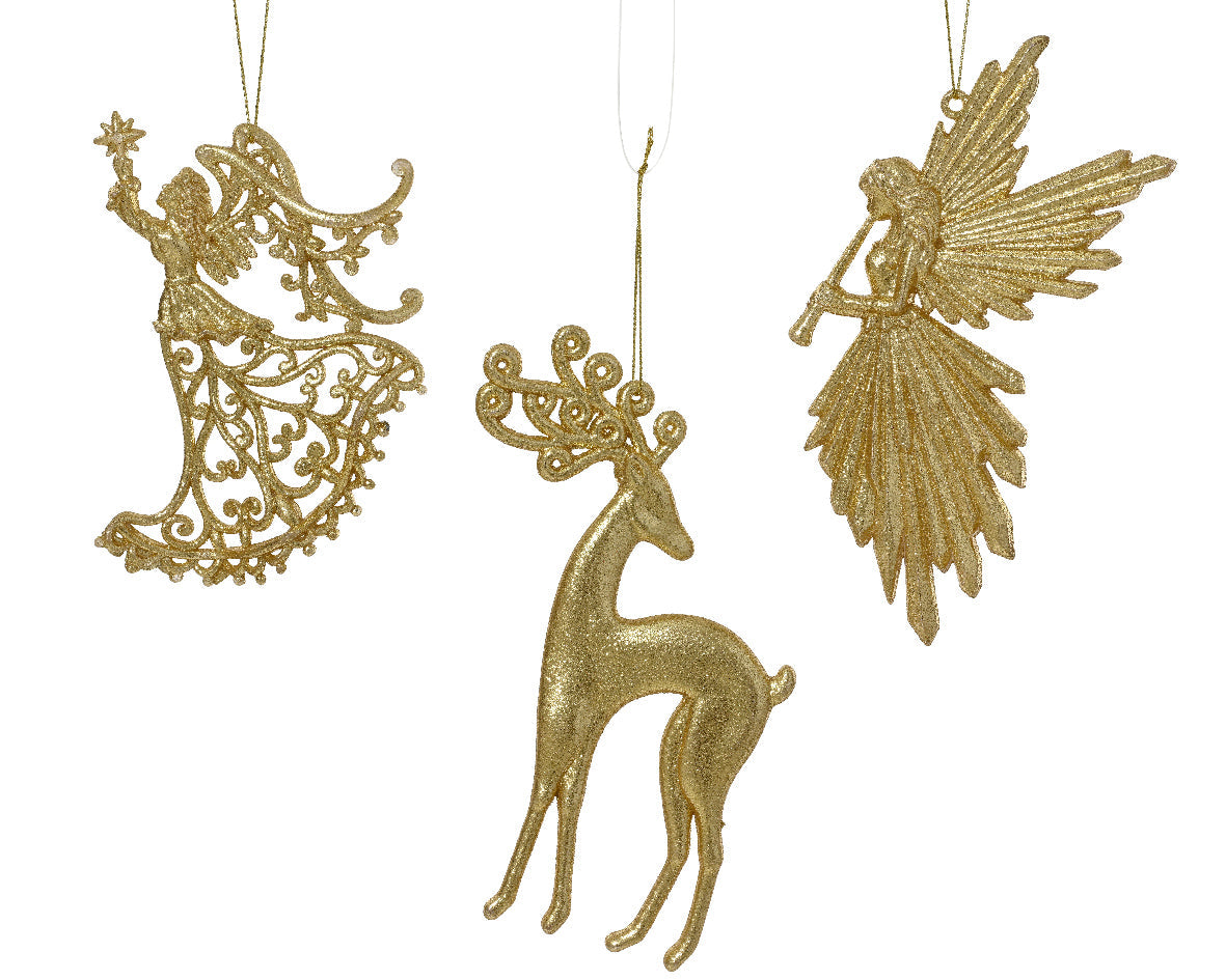 Ornamento de navidad siluetas invernales doradas 16cm