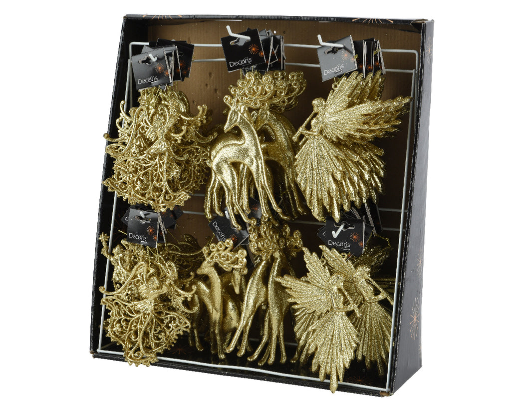 Ornamento de navidad siluetas invernales doradas 16cm