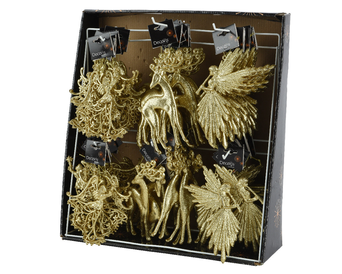 Ornamento de navidad siluetas invernales doradas 16cm