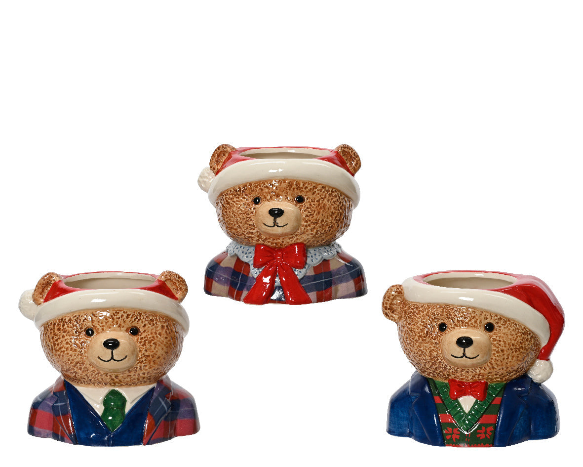 Oso decoración macetero de ceramica roja y verde  colección roja 12,3 cm