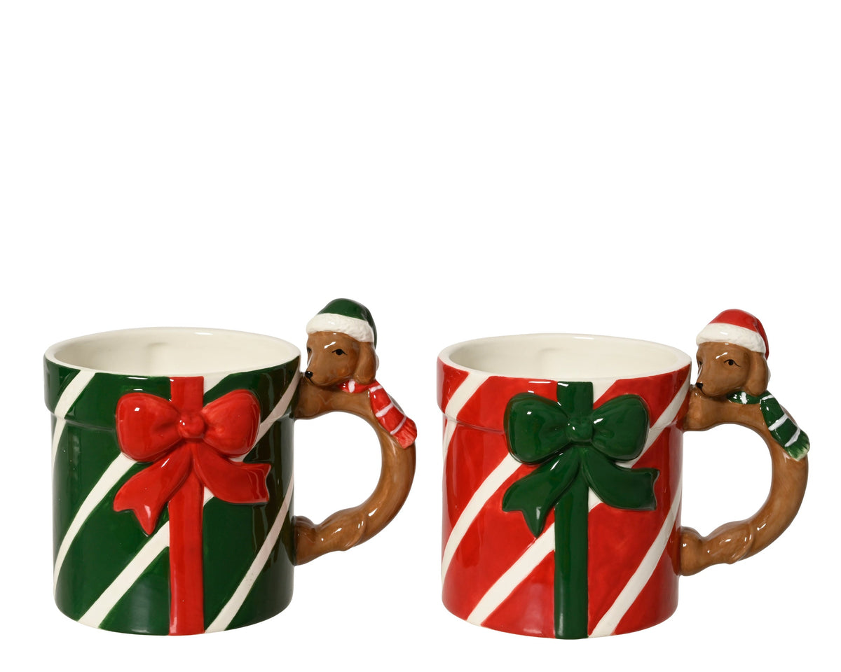 601230-Taza navideña dolomita con asa de perro rojo-verde-navidad-envio-canarias