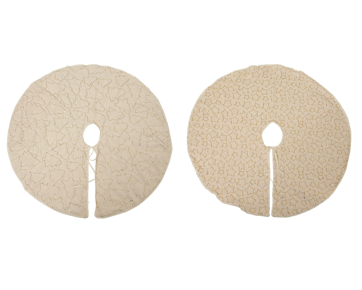 Pie de árbol beige con motivos navideños