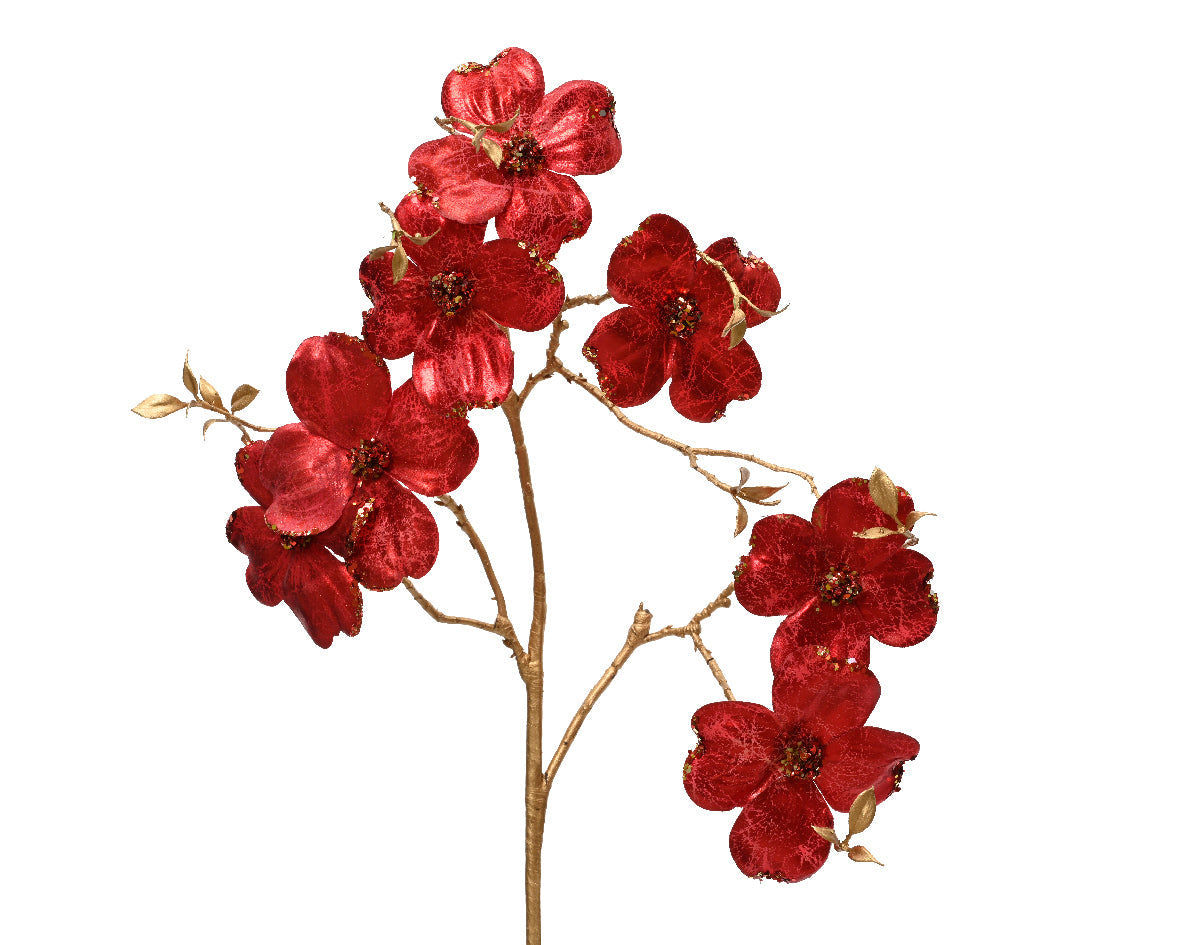 Rama floral de navidad Dogwood roja 90cm