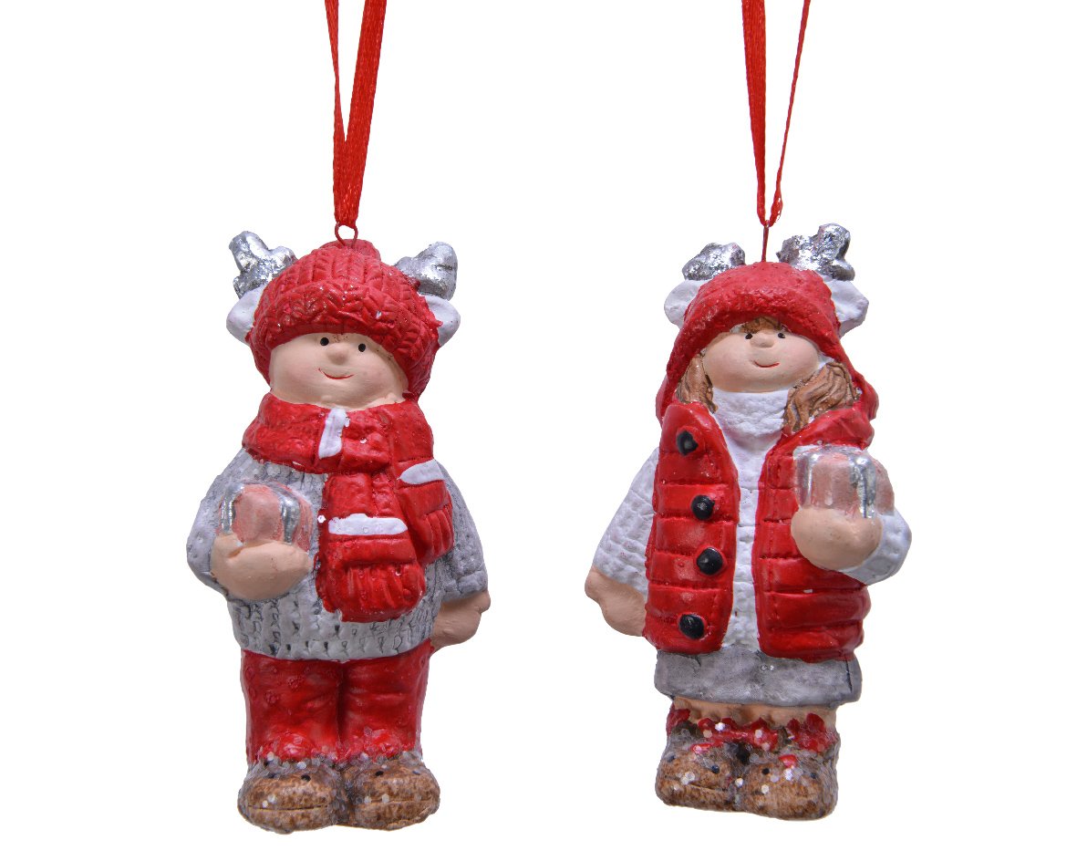 Figura colgante de cerámica de niños.