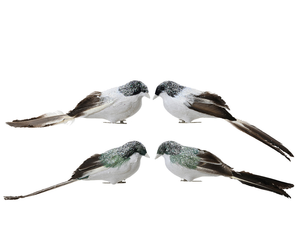 Pájaro  verde,gris y negro decoración navideña 7,5 cm