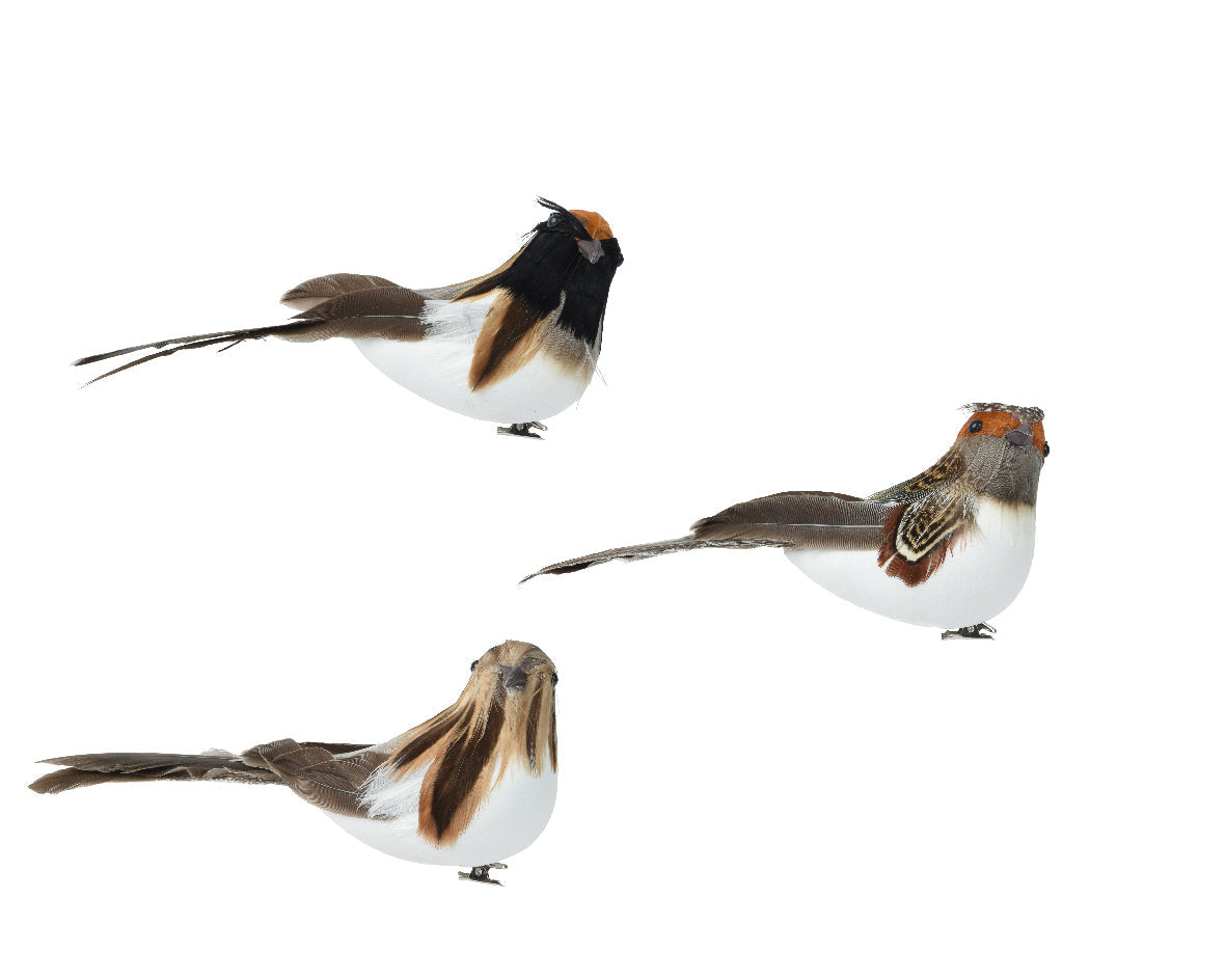Pájaro  marrón, rojo y gris adornos navideños 5cm