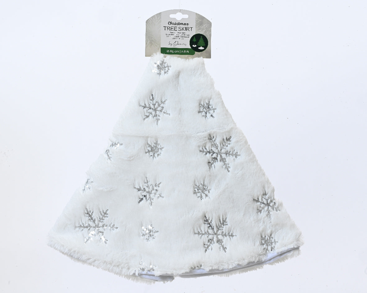 Cubrepiés blanco plateado de poliéster con adornos navideños de 0,5 cm