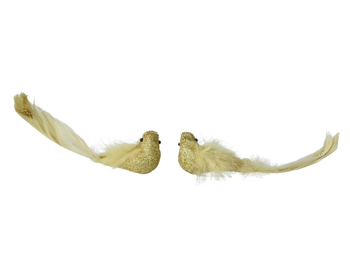 Pájaro pequeño dorado para decoración navideña 15 cm