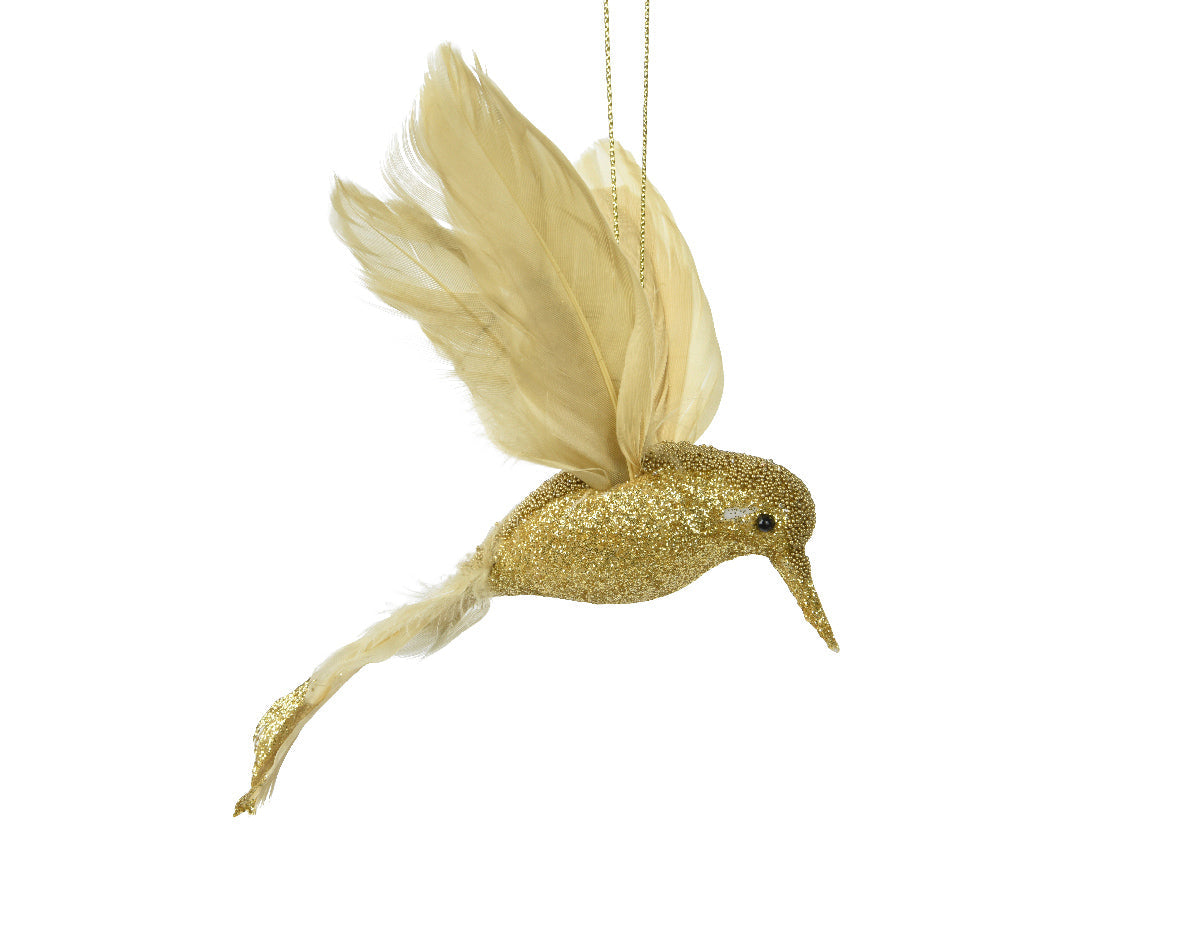 Pájaro pequeño dorado para decoración navideña  13 cm