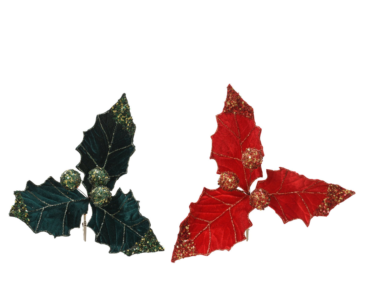 701519-Adorno de acebo Everlands con pinza 30 cm-navidad-envio-canarias