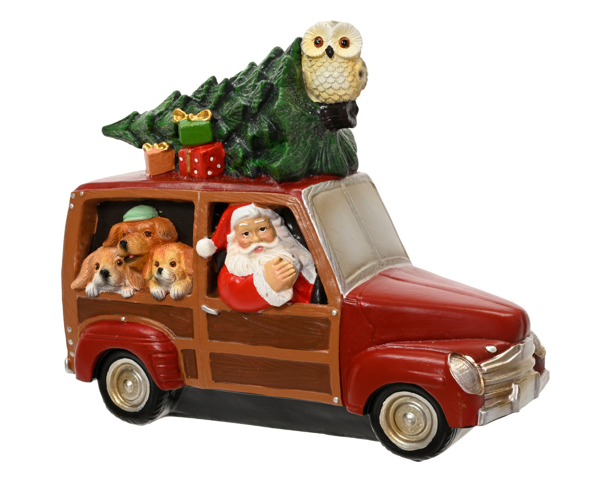 703735-Figura decorativa de coche navideño con Papá Noel perros y árbol poliresina 24 cm-navidad-envio-canarias