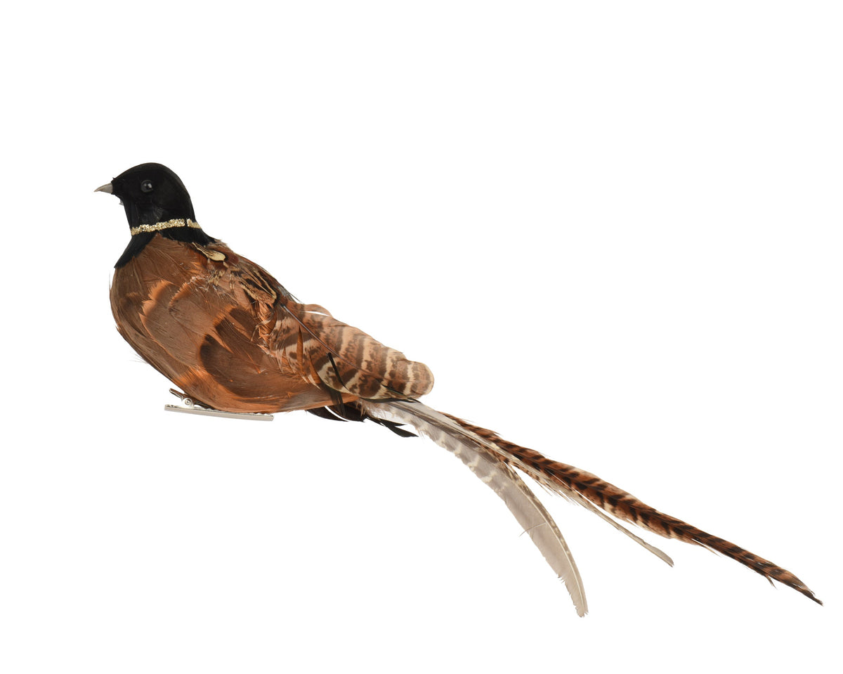 703806-Figura de pájaro con cola de plumas y pinza 33 cm-navidad-envio-canarias