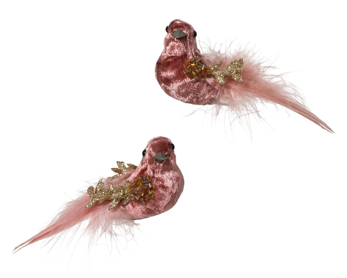 704772-Adorno de pájaro con clip rosa palo 10 cm-navidad-envio-canarias
