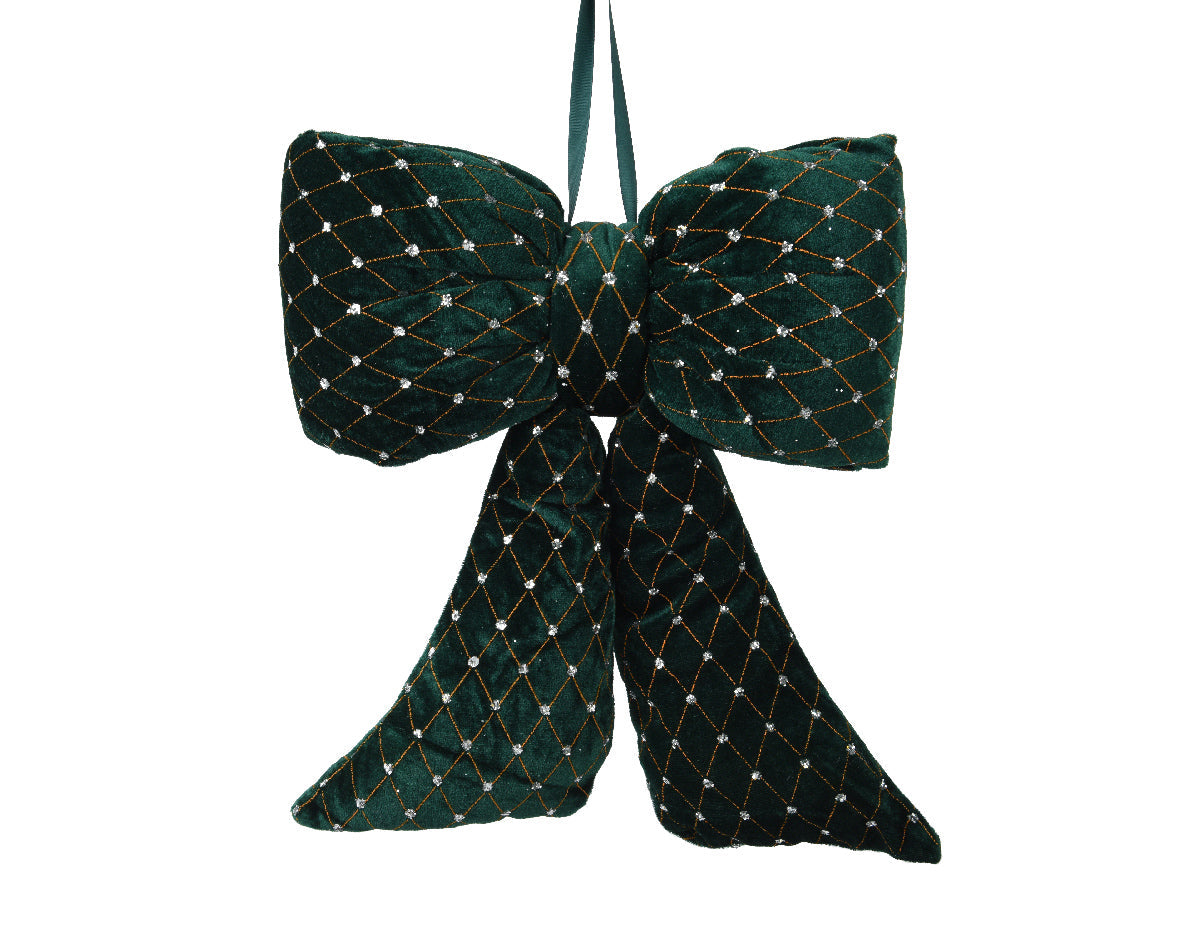 Lazo verde poliéster terciopelo imprescindible para Navidad 37 cm