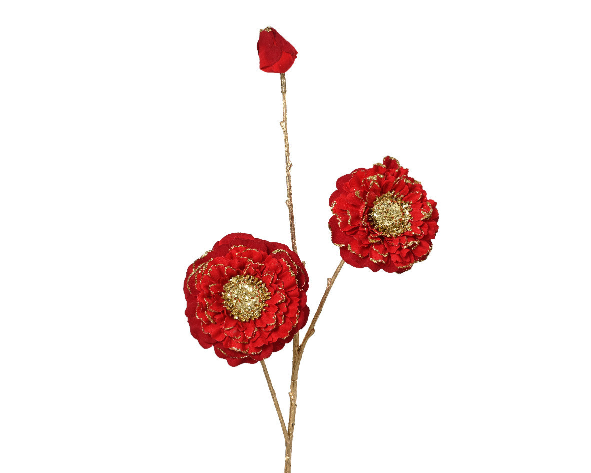 Rama floral de navidad Zinnia rojo 74cm