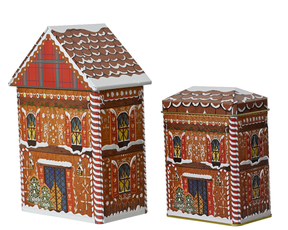 Set de 2 cajas de hojalata de casa de gengibre