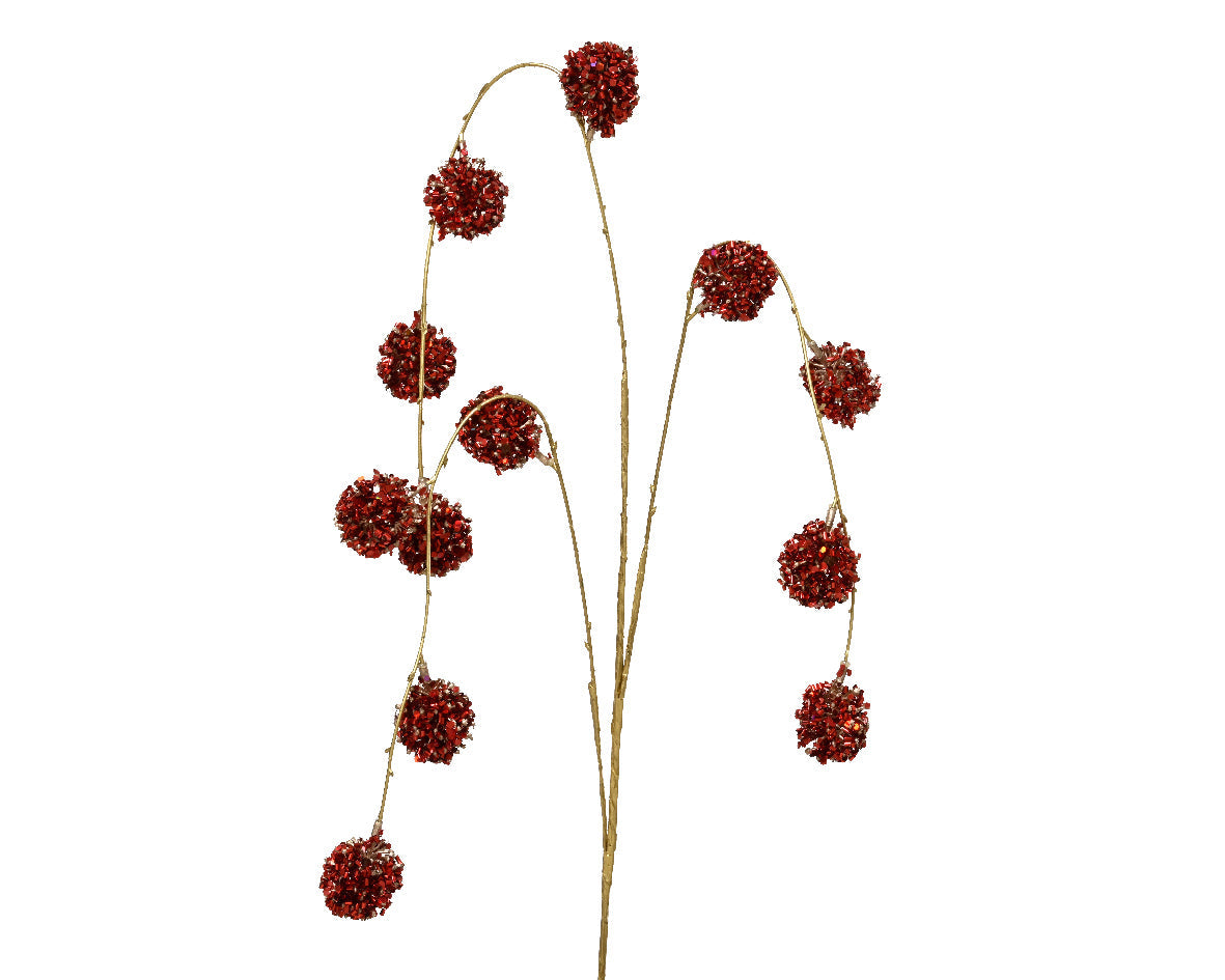 Rama floral de navidad con bolas de tinsel rojo y dorado 90cm