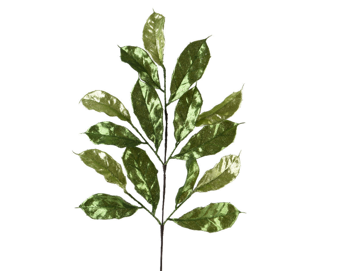 Rama floral de navidad verde metalico 75cm