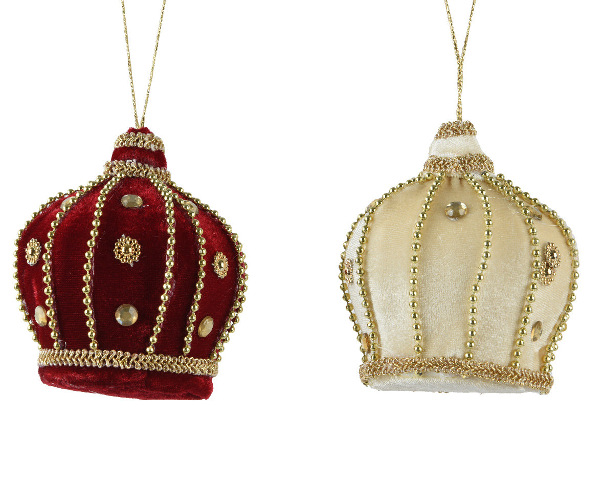Ornamento de navidad de coronas de tela rojo y blanco de 10cm