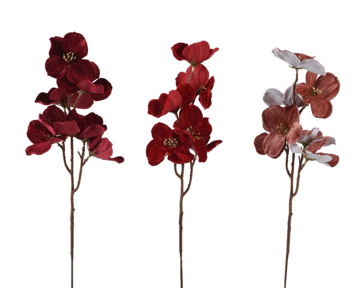 Rama floral de navidad con petalos rojos 60cm