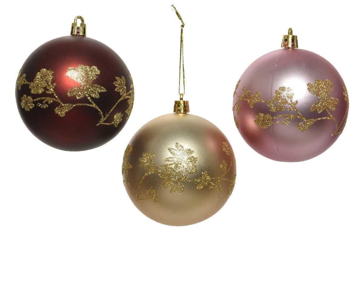 Bola de navidad de plástico flower en varios colores de 8cm