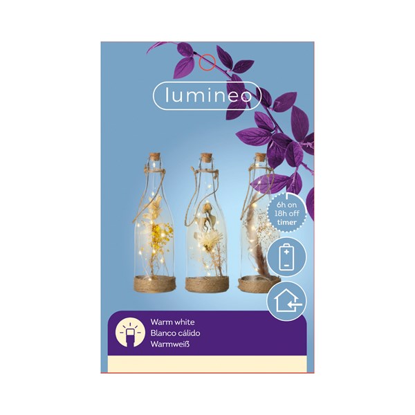 Botellas de luces led y flores artificiales 23cm-10L