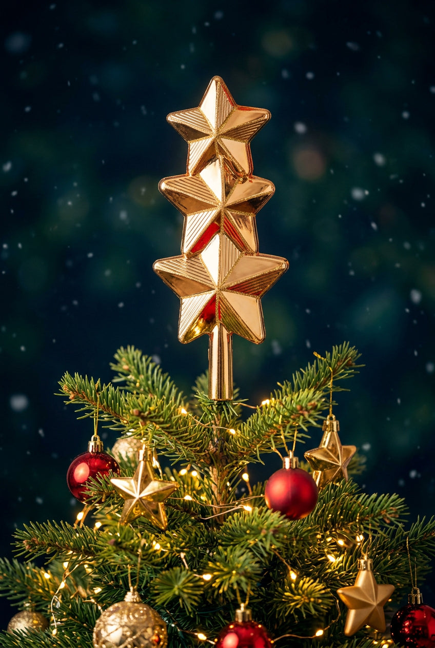 Adorno para la punta del árbol de cristal dorado navideño
