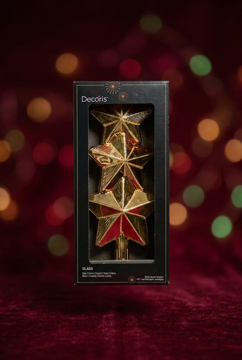 Adorno para la punta del árbol de cristal dorado navideño